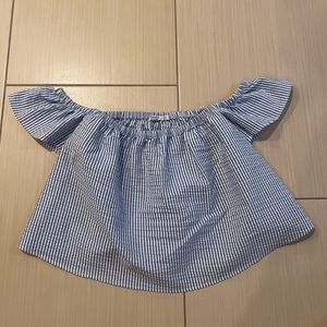 Bershka seersucker off the shoulder crop top